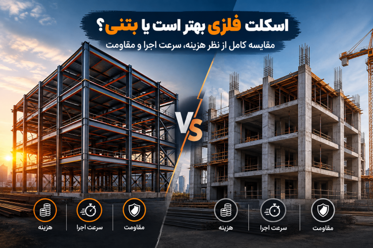 اسکلت فلزی بهتر است یا بتنی؟ مقایسه کامل از نظر هزینه، سرعت اجرا و مقاومت